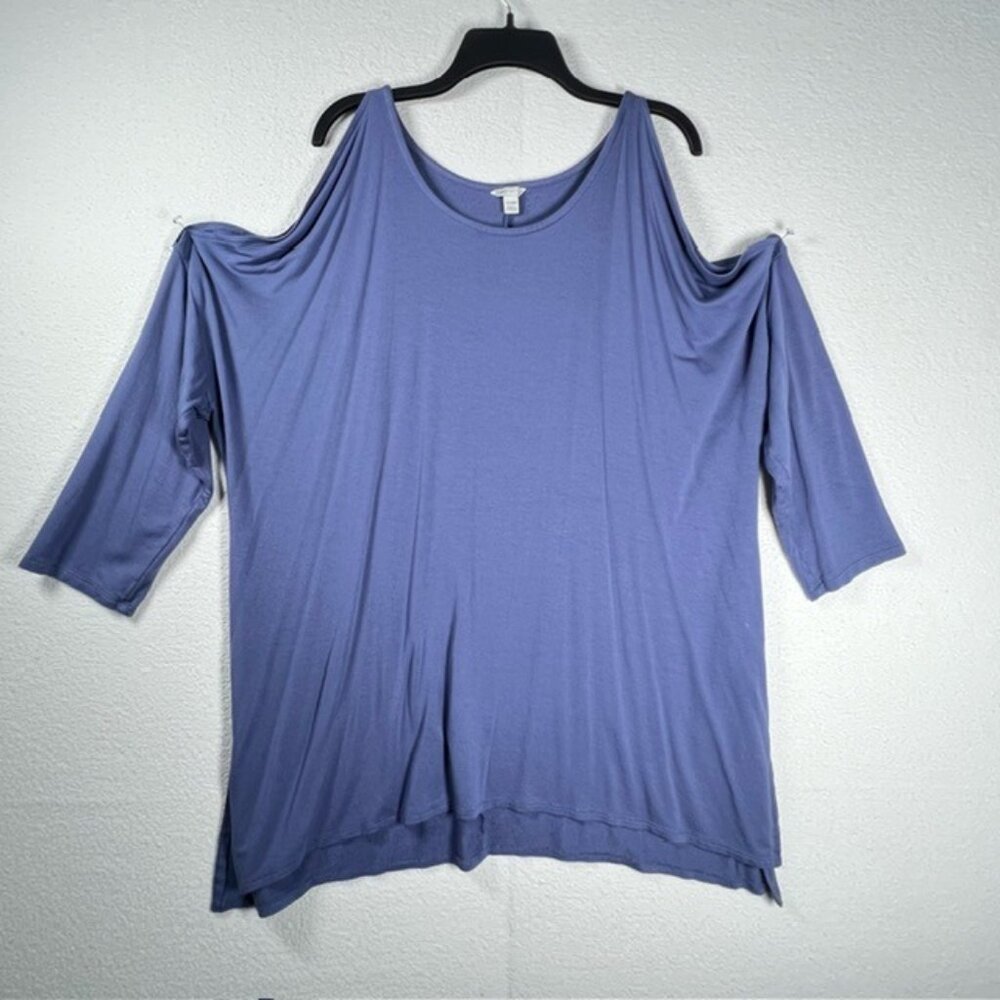 CATO Womens Cold-Shoulder Tunic, Side Slits, 3/4 sleeves, Plus Size 22/24W
